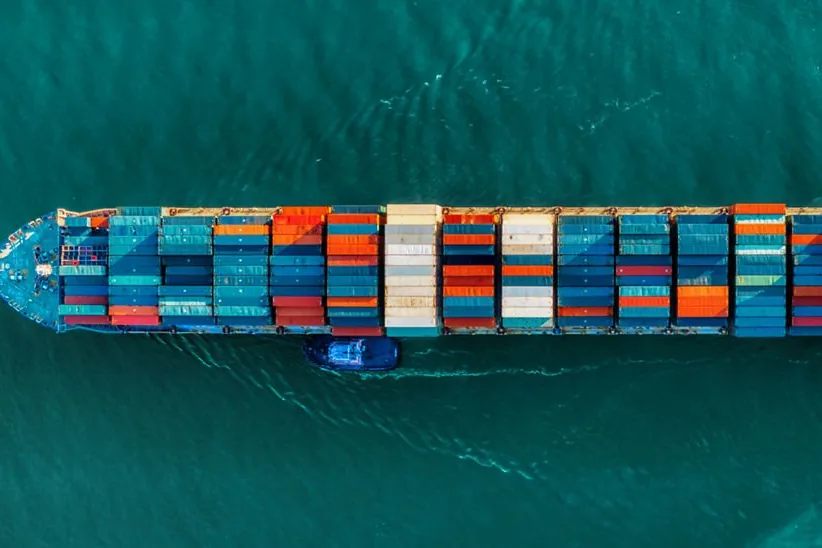 Container ship seen from above